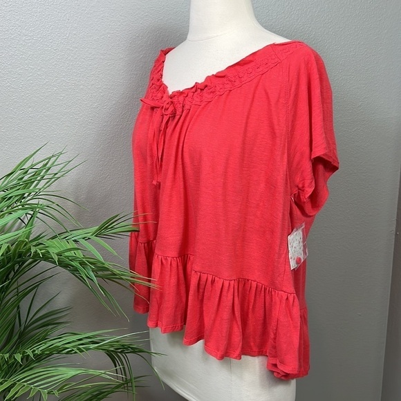 Free People Red Ruffled Top - Picture 2 of 9